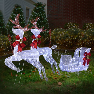 Lighted Christmas Reindeer & Sleigh Outdoor deals Decor Set w/ LED Lights